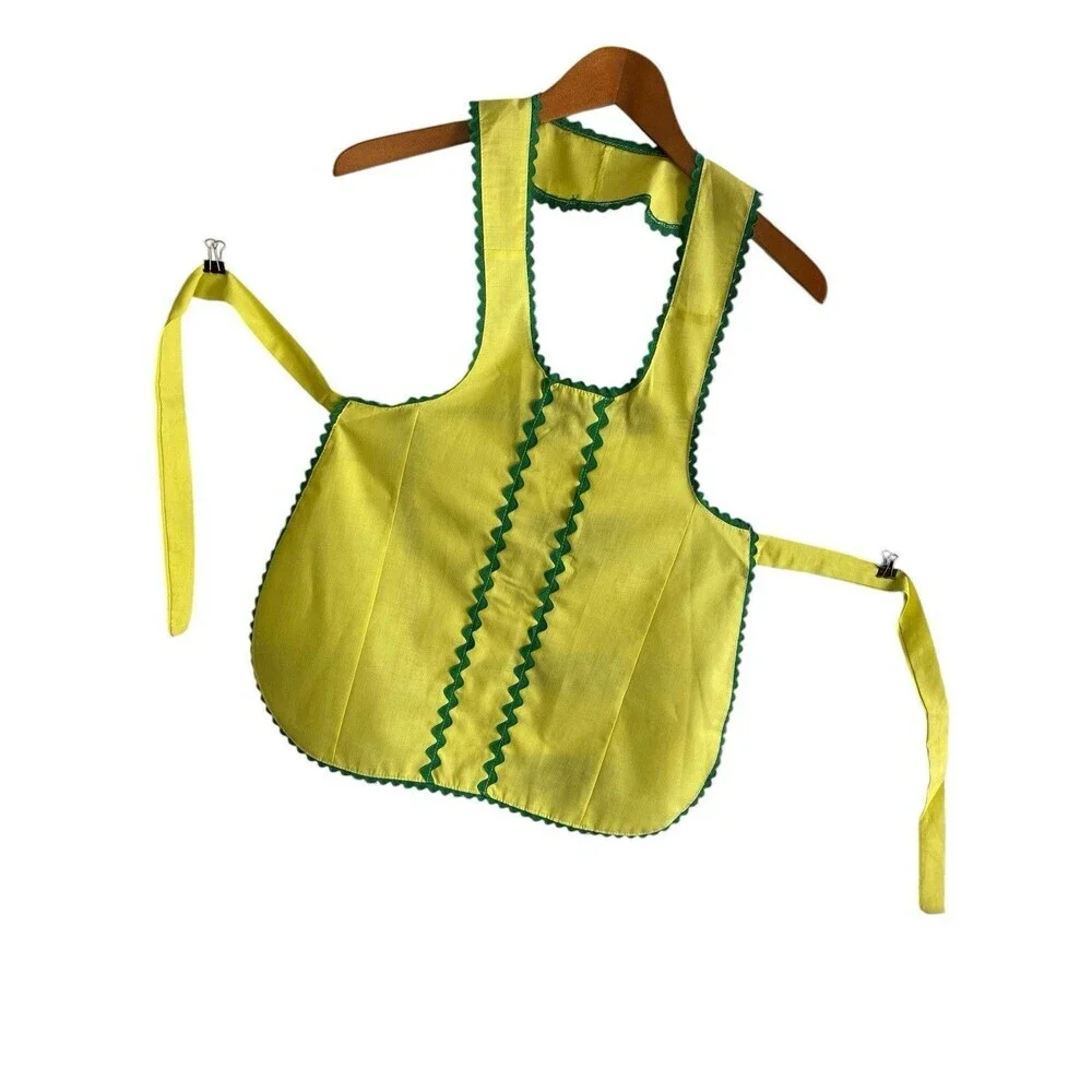 Vintage Apron Girl's One Size Yellow w Green Rick Rack Handmade